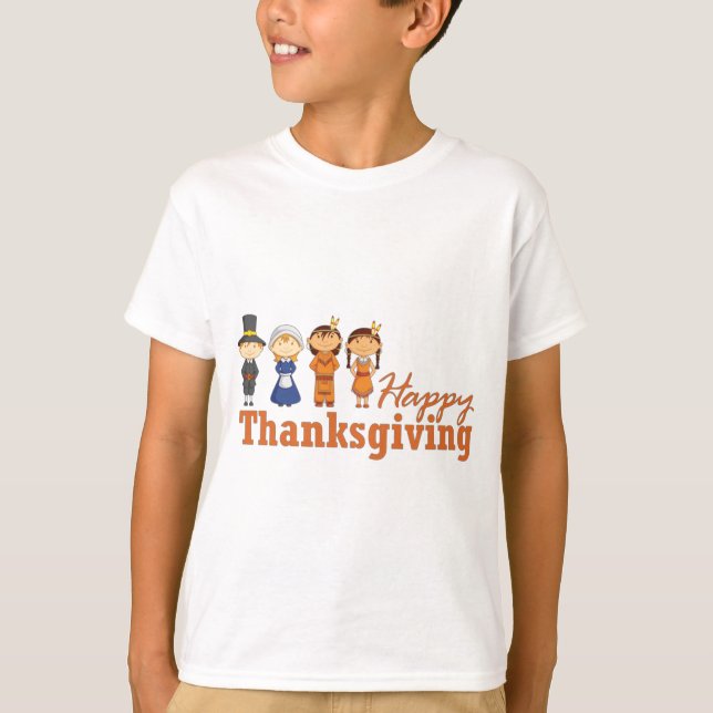 T-shirt Bon thanksgiving avec Pilgrim Amérindien (Devant)