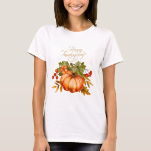 T-shirt Bon thanksgiving Citrouille aquarelle et baies 
