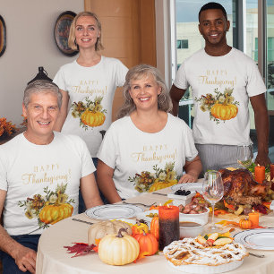 T-shirt Bon thanksgiving orange citrouille floral