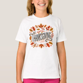 T-shirt Bon thanksgiving Orange Jaune Feuilles d'automne E