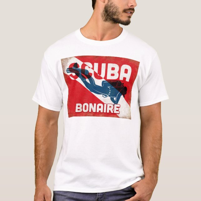 T-shirt Bonaire Scuba Diver - Blue Retro (Devant)