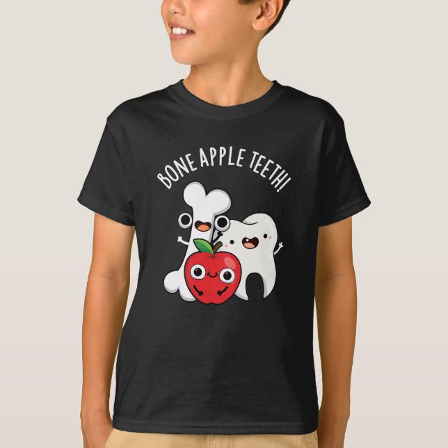 T-shirt Bone Apple Teeth Funny Bona Appetit Pun Dark BG (Devant)