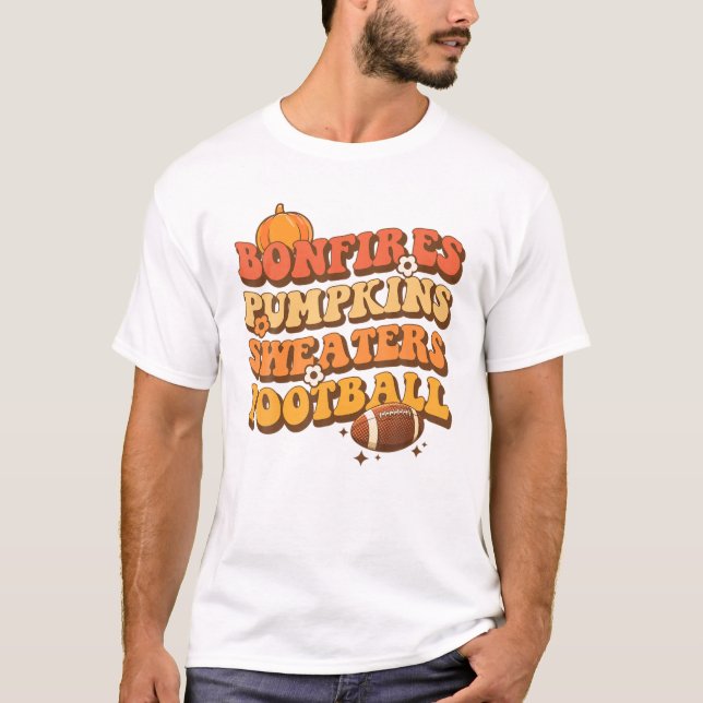 T-shirt Bonfires Sweaters Football Citrouille Retro Fall T (Devant)