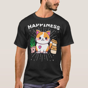 T-shirt Bonheur J'adore Chats Plantes Café Drôle