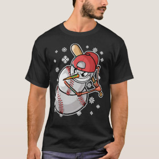 T-shirt Bonhomme de neige cool joueur de baseball Batte de