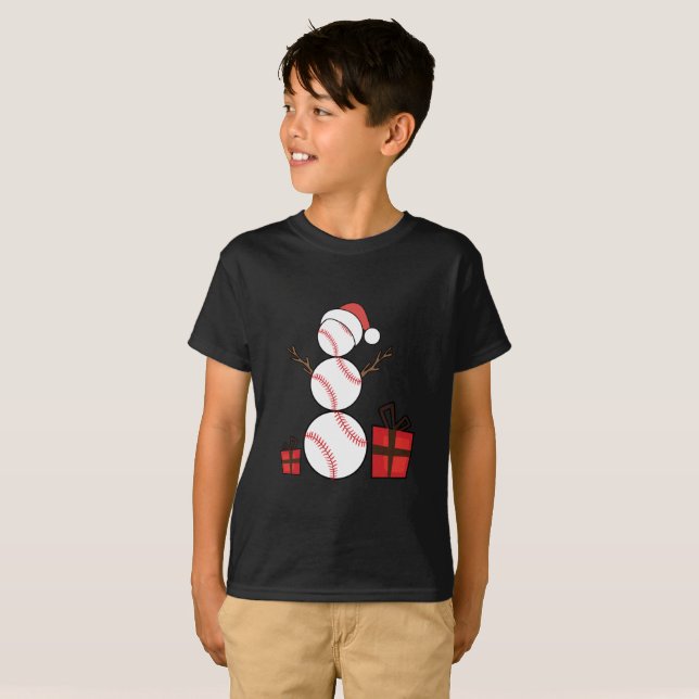 T-shirt Bonhomme de neige de base-ball de Noël drôle (Devant entier)
