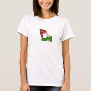 T-shirt Bonhomme de neige en chapeau rouge et écharpe vert