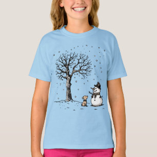 T-shirt Bonhomme de neige et chien : l'amitié de l'hiver