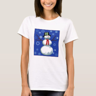 T-shirt bonhomme de neige joyeux dans le chapeau supérieur