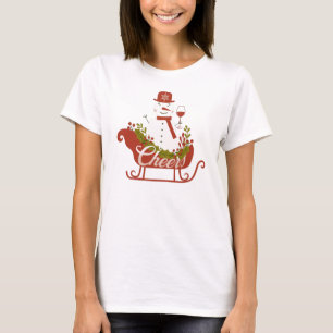 T-shirt Bonhomme de neige qui trinque au vin et traîneau d