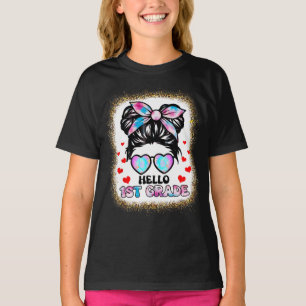 T-shirt Bonjour 1e année Messy Cheveux Retour à l'école T-