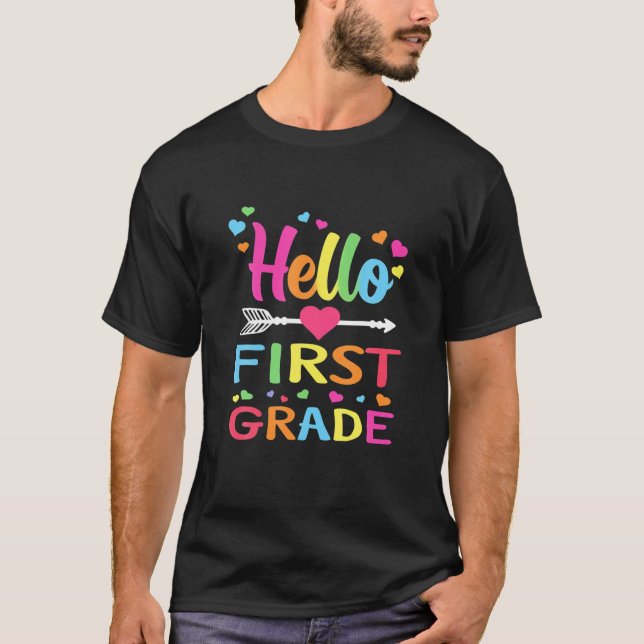 T-shirt Bonjour 1Ème Année De Retour À L'École Enseignant  (Devant)