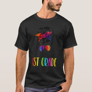 T-shirt Bonjour 1ère année chignon désordonné tie dye reto