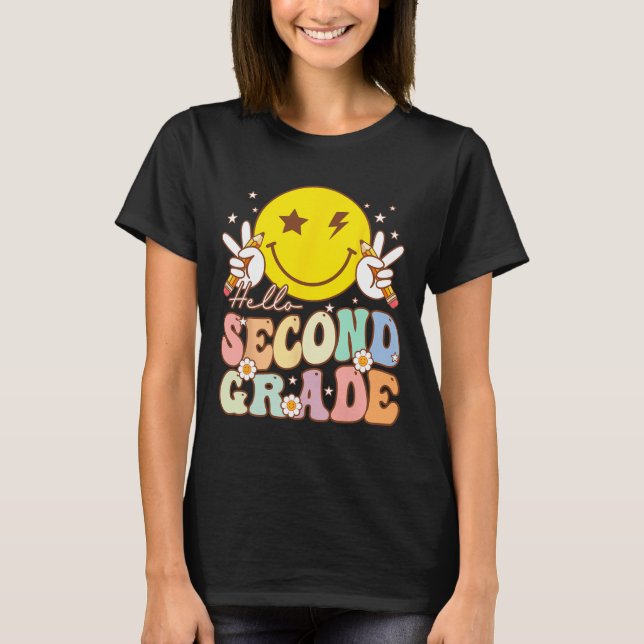 T-shirt Bonjour 2e année Fun Smile Face 2e année Retour T (Devant)