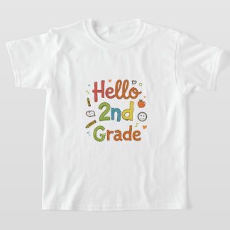 T-shirt Bonjour 2e année | Jolie Doodle Art pour le Back 2