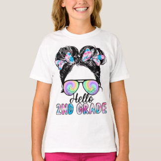 T-shirt Bonjour 2e année Messy Cheveux Retour à l'école T-