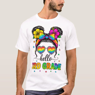 T-shirt Bonjour 3E Année Messy Bun Premier Jour De L'École