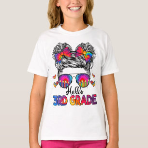 T-shirt Bonjour 3e année Messy Hair Bun Girl Retour à l'éc