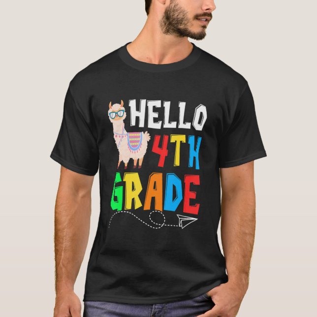 T-shirt Bonjour 4e année Llama Joyeux Premier jour de l'éc (Devant)