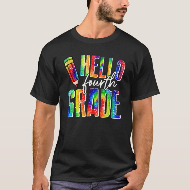 T-shirt Bonjour 4e année Tie Dye Étudiant Retour à Sc (Devant)