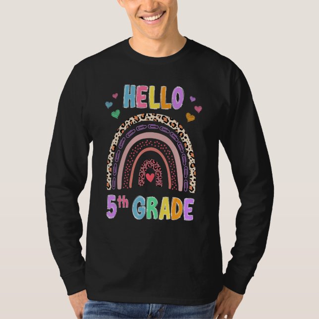 T-shirt Bonjour 5e année Leopard Rainbow Teacher Girls Bac (Devant)