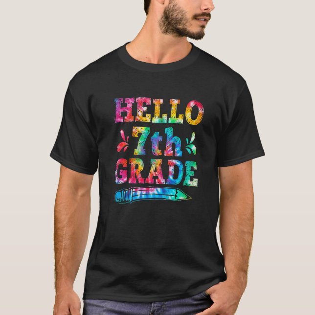 T-shirt Bonjour 7e année Teinture teinte Premier jour mign (Devant)