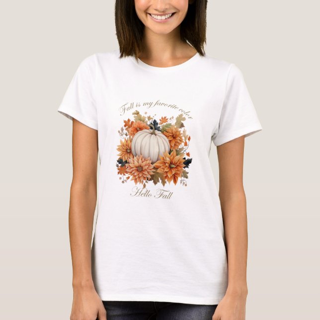 T-shirt Bonjour Automne aquarelle fleur sauvage feuilles d (Devant)