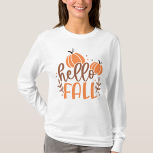 T-shirt Bonjour Automne Citrouille & Feuille Simple Automn