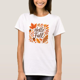 T-shirt Bonjour Automne - Confortable Orange Feuille Rusti