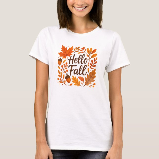 T-shirt Bonjour Automne - Confortable Orange Feuille Rusti (Devant)