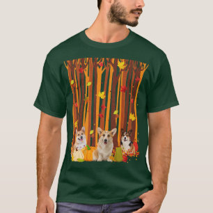 T-shirt Bonjour Automne Corgi Maple Leaf Automne Citrouill