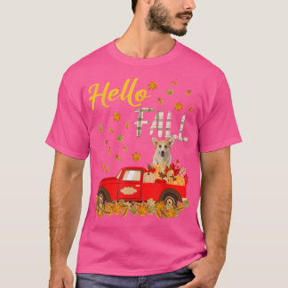 T-shirt Bonjour Automne Corgi Retriever Leaf Automne Rouge