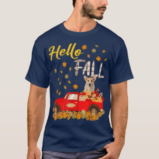 T-shirt Bonjour Automne Corgi Retriever Leaf Automne Rouge