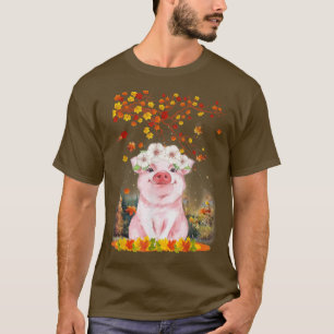 T-shirt Bonjour Automne Maple Pig Leaf Fall mignon Pigs Lo
