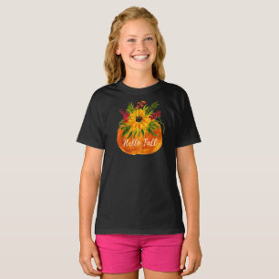 T-shirt Bonjour Automne Sunflower Citrouille Automne Rusti