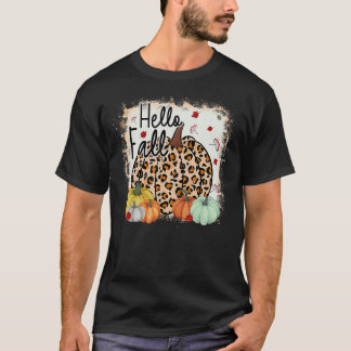 T-shirt Bonjour Automne Thème Cheetah Citrouille Leopard T