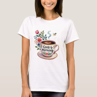 T-shirt bonjour avec tasse de café