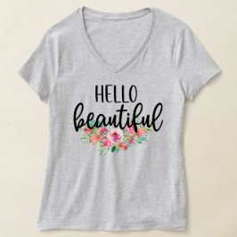 T-shirt Bonjour belle aquarelle Rose Typographie chic