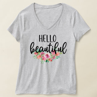 T-shirt Bonjour belle aquarelle Rose Typographie chic