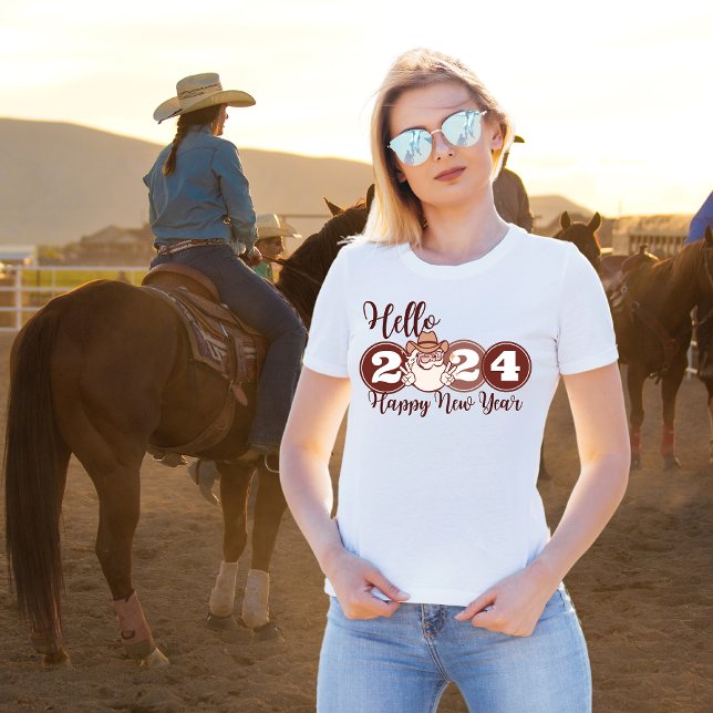 T-shirt Bonjour Bonne Année 2024 Cowboy (Créateur téléchargé)