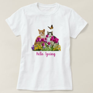 T-shirt Bonjour Chats de printemps dans Tulip Flower Garde