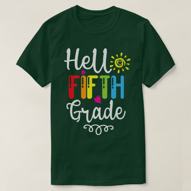 T-shirt Bonjour Cinquième Année Retour À L'École Premier J (Design devant)