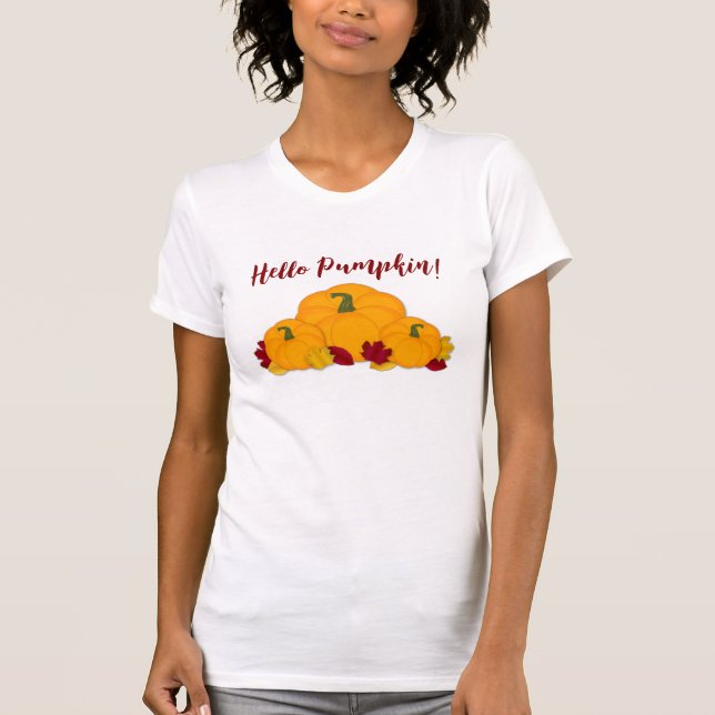T-shirt Bonjour Citrouille ! Citrouille et Feuille d'autom (Devant)
