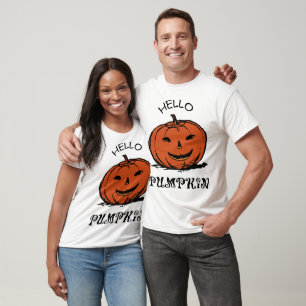 T-shirt Bonjour citrouille jack-o-lanterne illustration, N
