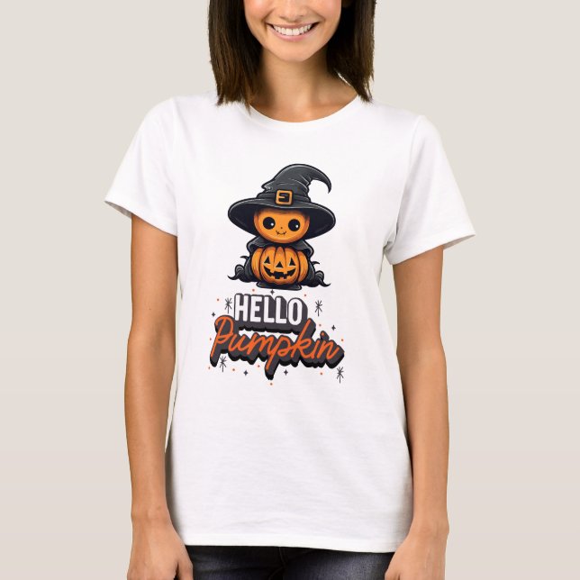 T-shirt Bonjour Citrouille mignon Halloween (Devant)