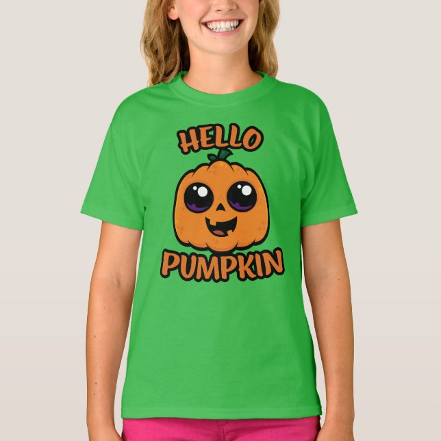 T-shirt Bonjour Citrouille mignon Halloween Jack-O-Lantern (Devant)