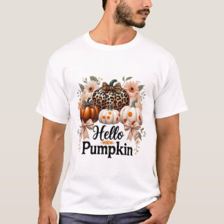 T-shirt Bonjour Citrouille Png, Boho Floral Automne Leopar