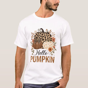 T-shirt Bonjour Citrouille Png, Boho Floral Automne Leopar