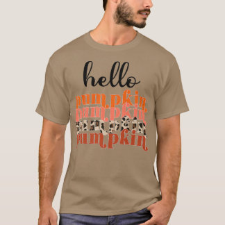 T-shirt Bonjour Citrouille Retro Leopard Bonjour Automne A