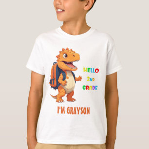 T-shirt Bonjour Dinosaur de 2ème année avec le nom à l'éco